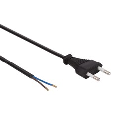 Stripped black mains cable - 150cm - EU plug