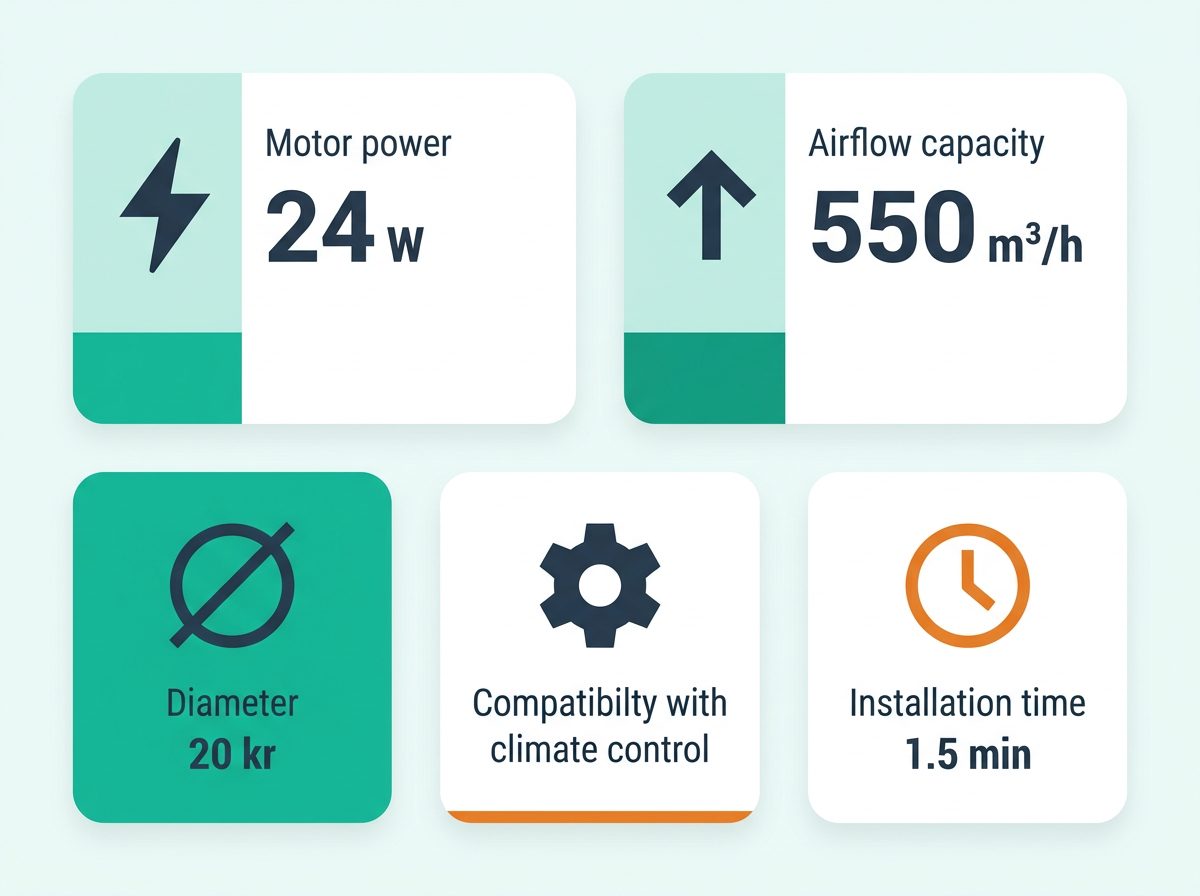 Dashboard technique flat design présentant les spécifications du kit extracteur d
